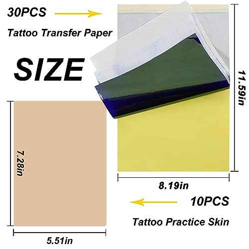40PCS Tattoo Practice Skin with Tattoo Transfer Paper - 10PCS Tattoo Fake Skin Double Sides Fake Skin Blank Tattoo Skin 8x6'' Fake Skin Tattoo and 30PCS Stencil Transfer Paper for Tattoo Supplies