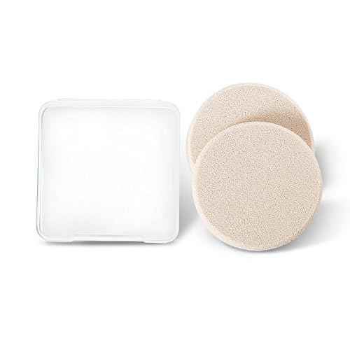 OWLFAVO 2pcs Round Makeup Sponges with 1 Travel Case, Beauty Face Primer Compact Powder Puff, Blender Sponge Replacement for Cosmetic Flawless Foundation, Sensitive and All Skin Types