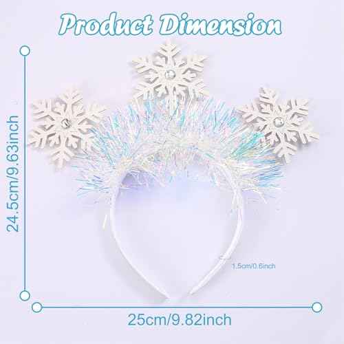 Ecuupas Christmas Headbands Snowflake Hairbands Glitter Snowflake Rhinestone Hair Hoop Xmas Headpiece Woman Girls Hair Decoration for Festival Holiday Winter Party Supplies