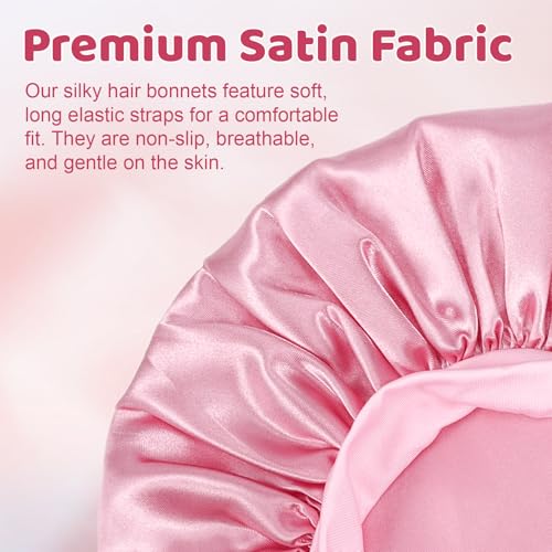 3 PCS Kids Satin Bonnets,Soft Bonnet for Sleeping with Elastic Band,Satin Silk Bonnet for Girls,Kids Sleeping Cap for Teens Nature Curly Hair,3 Color with 6 Hair Scrunchies