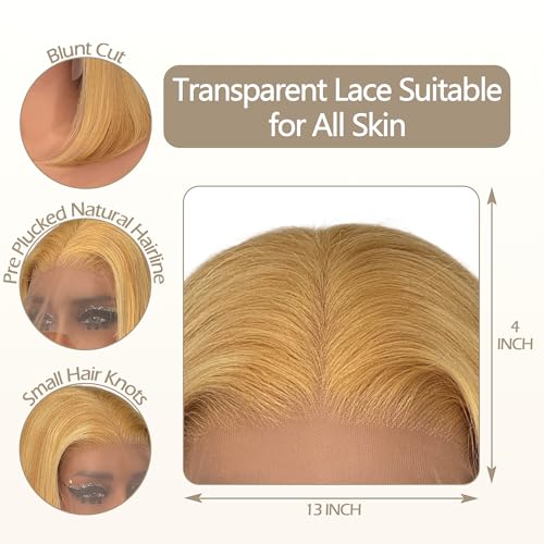 Highlight Blonde Bob Wigs Human Hair Strwberry Blonde mix with Bleach Blonde Short Bob Wig Human Hair for Women 13x4 HD Lace Front Wig Pre Pluckd Glueless Wigs 180% Density Bleached Knots