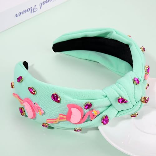 Flamingo Headband for Women - Tropical Pink Knotted Summer Boho Top Knot Hair Accessory - Beach Vacation Gifts