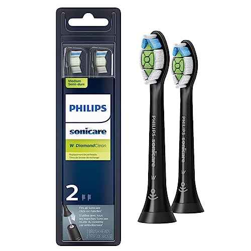 Philips Sonicare W DiamondClean - Genuine Replacement Electric Toothbrush Heads, Black, 2 Pack, HX6062/95