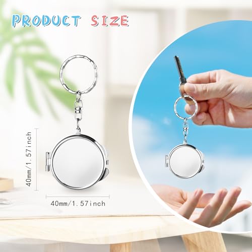 10 Pcs Compact Mirror Portable Metal Folding Mirror with Key Ring for Pockets Bags Wallets Travel Toiletries Gifts - Round