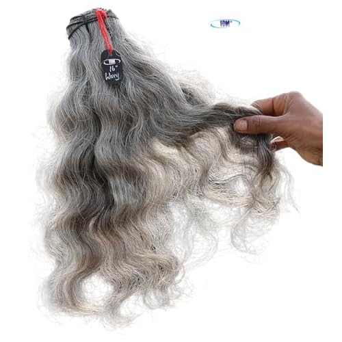 Salt & Pepper Wavy Natural Gray Indian Raw Hair Extension (16" Wavy One Bundle)