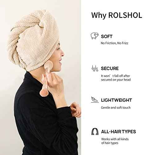Extra Large 4 Pack Microfiber Hair Towel Wrap for Women Super Absorbent & Quick Dry Hair Drying Towels with Button, Hair Turbans for Curly Hair Long & Short Hair - Anti-Frizz
