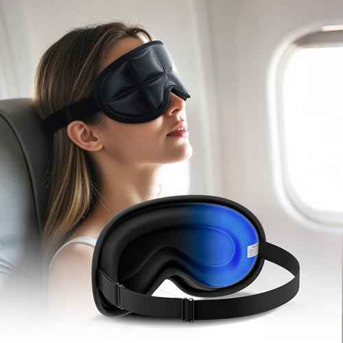 3D Cooling Sleep Mask with Double Coldfocus Gel - Frozen Cold Gel Eyes Mask with Contoured Blackout Hot & Cold Therapy for Women, Men Sleeping on Airplane Traveling for Migraine, Dry Puffy Eyes,1 Pack