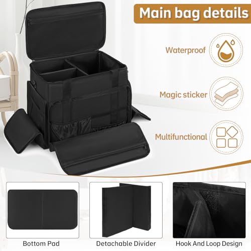 Extra Large Rolling Makeup Case with 4 Removable Pouches, Professional Cosmetic Bag with Wheels, Travel Make up Bag for Makeup Artist Hairstylists Nail with Detachable Trolley