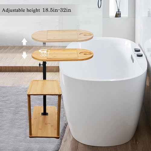 Bathtub Tray, 3 Layer Bathtub Tray Table with Adjustable Height, Enhanced Stability, Freestanding Premium Bamboo Bath Tub Tray for Spa,Bathtub, Bed, Sofa, Couch with Wine Glass Hold (3 Layer)¡¦