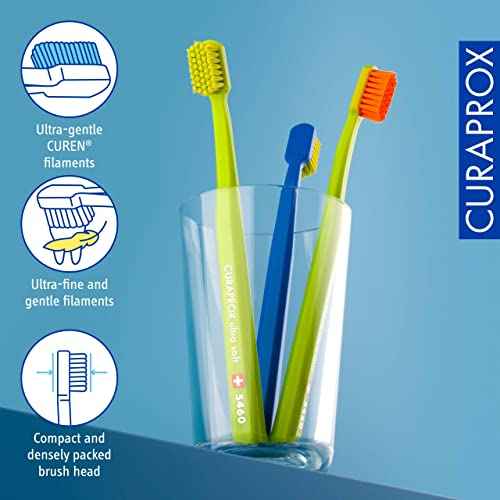 Curaprox CS 5460 Ultra-Soft Toothbrush ? for Sensitive Teeth & Gums | Gentle Plaque Removal | 3-Pack |Random Colour