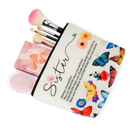 Makeup Case for a Special Sister Cosmetic Bag, Inspirational Handmade Presents for Women, You Are Braver Than You Think, Sis Best Friends Makeup Bag Toiletry Bag Gift, Style 2