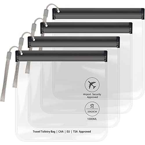 4Pcs Clear TSA Approved Security Toiletry Bag Quart Size for EU UK & US Carry-on Regulations Waterproof & Leakproof Travel Bags for Liquids