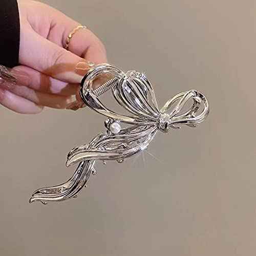 Pearl Metal Hair Clips For Women£¬Silver Hair Clips With Bow tie Style Non-Slip Metal Hair Claw Clips £¬ Easy Pulling Up Your Hair Accessories for Women & Girls