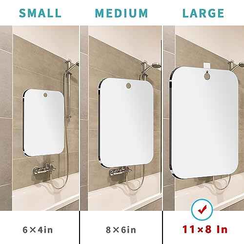 Shatterproof Shower Mirror Fogless for Shaving,(Medium 8x6 Inch) Anti Fog Shaving Mirror Holder NO-Drilling, No Fog Free Waterproof,Small Wall Mounted Bathroom Accessories Camping Hanging Men