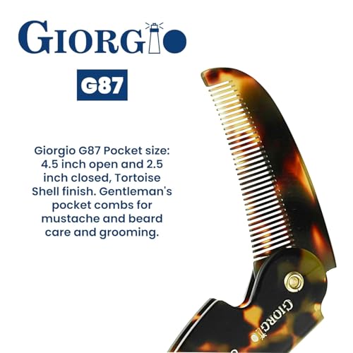 Giorgio G87 4.5 Inch Mustache and Beard Grooming Comb for Men - Handmade, Saw-cut, Hand Polished Pocket Comb for Everyday Hair Styling. 2 Pack Tokyo