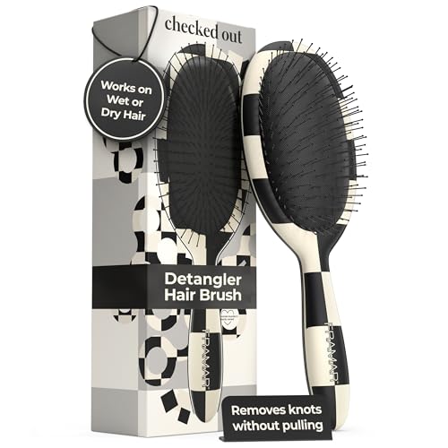 FRAMAR Checkered Print Hair Brush Detangler ? Wet Hair Brushes For Women, Womens Hair Brush, Black and White Checkered Hair Accessories, Hairbrush For Women, Cepillos Para Cabello ? Detangle Brush