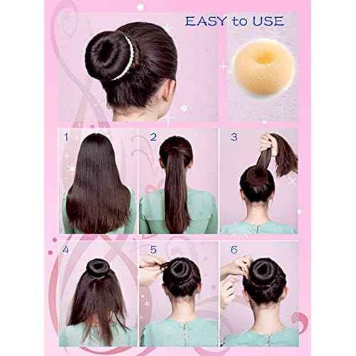 Hair Bun Maker (37 Count, 3.5 inches Large, 3 inches Medium, 2 inches Small, Beige), Hair Doughnut Shaper for Girl