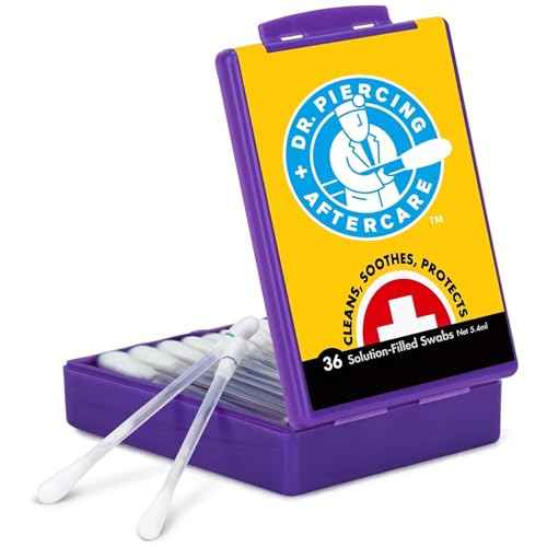 Dr. Piercing Aftercare Swabs ? Piercing Bump Saline Solution for Cleansing Earring, Nose, Belly, and Ear Piercings ? Gentle Saline Wash for a Refreshing Experience ? 36 Easy-to-Use Swabs (1-Pack)