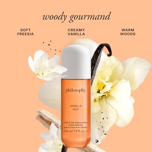 philosophy hair and body mists ? long-lasting fragrance mists for women with skin-loving ingredients ? hydrates & refreshes for 24 hours ? vanilla, pistachio & coconut scent options