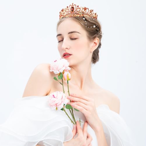 COCIDE Red Tiara Crowns Aurora Borealis Crystal Headband Princess Ruby Rhinestone Crown with Combs Bride Headbands Bridal Wedding Prom Birthday Party Hair Accessories Jewelry for Women Girls