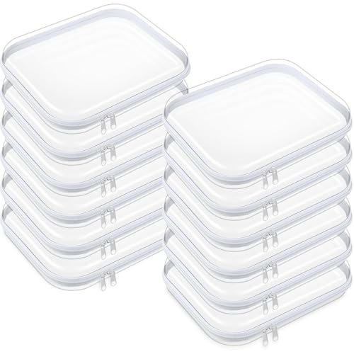 12 Pack Clear Hard Zipper Cases Transparent Hard Plastic Zipper Pouches Durable PVC Makeup Bags Cosmetic Snack Storage Organizer, Travel & Home Essentials