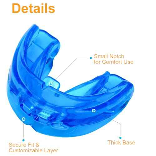 Coolrunner Double Braces Mouth Guard, Sports Athletic Mouth Guards Youth Mouthguard for Upper and Lower Teeth Protection Required for Youth, Teenager and Adults (Blue) (Blue+Transparent)