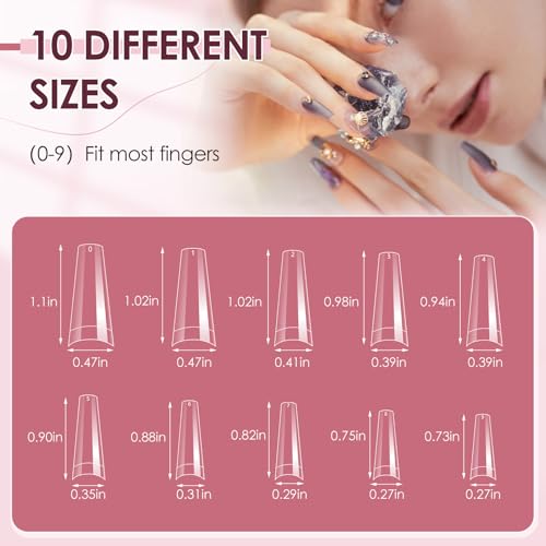 500PCS Clear Coffin Nails Tips - Short Nails Tips for Acrylic Nails Professional, Half Cover Fake Nails,10 Size Ballerina Nail Tips False Nails French Nail Tips
