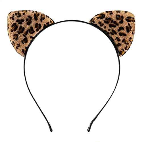Cheetah Ears Hairband, Leopard Ears Headband for Women and Girls, Halloween Cosplay Accessories with Metal Headband and Artificial Furry Cat Ears