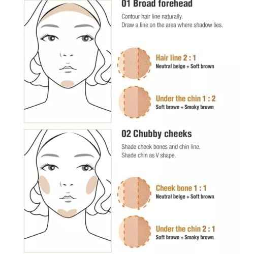 Generic Triple Shading & Brush Set 9.5g, Facial Contouring Natural Powder Smooth Expression ((#Light Beige #Dark Beige #Brown)