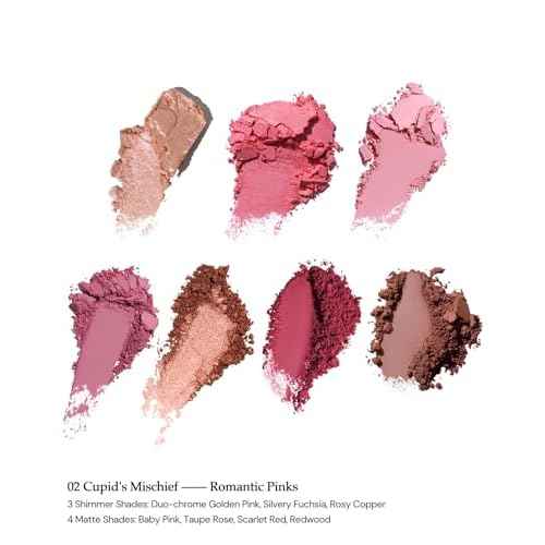 Flower Knows Strawberry Cupid Makeup Palette,Eyeshadow,Blush,Highlighting & Contour All-in-One Face Makeup Palette with 4 Matte+3 Shimmer Pink Shades(S02 Cupid's Mischief,0.49 Oz)