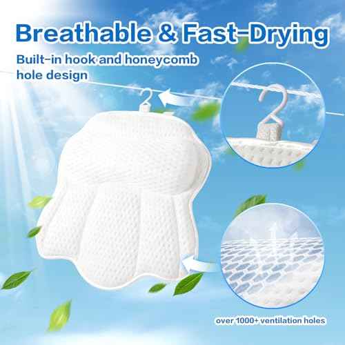 Non Slip Bath Pillows for Tub, 10 Enhanced Suction Cup Bath Pillow for Women Relaxing, Bath Tub Pillows for Head and Neck, Bath Pillow Luxury Bathtub Pillow, Spa Bathtub Pillow for Soaking Tub