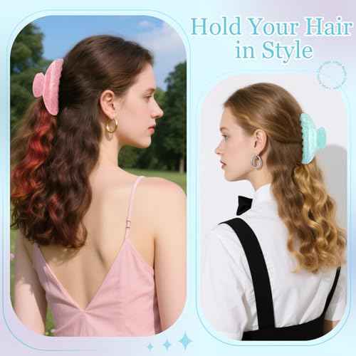 4.2 Inch Large Acrylic Claw Clips, Cute Pink Blue Hair Clips Strong Hold Hair Claw Barrettes for Thick Thin Hair, 4 Pack Stylish French Hair Accessories for Women Girls