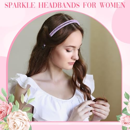 WILLBOND 4 Pieces Rhinestone Hair Band Double Crystal Side Band Imitation Diamond Crystal Hoop Headband Thin Headband for Women Hair Accessory(White, Pink, Light Blue, Light Purple)