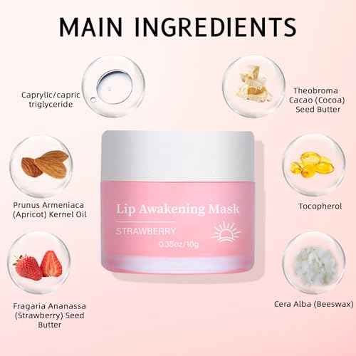 BIO-DIMOT Lip Mask Overnight Set, Strawberry Overnight Lip Mask Care Kit, Sugar Exfoliator for Dark Lips, Lip Sleeping Mask with Silicone Brush, 0.7 oz/2-piece