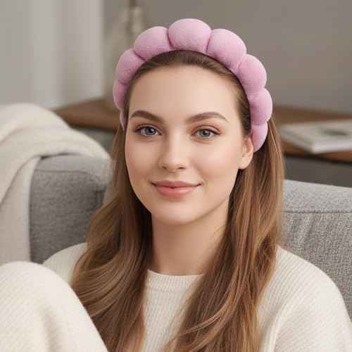 2 Pack Spa Headband for Washing Face, Cute Puffy Bubble Skincare Headband, Soft Terry Cloth Makeup Hair Band for Women Getting Ready Routine