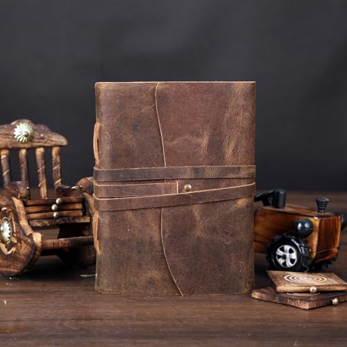 Leather Journal Notebook, Genuine Leather Journal for Men & Women Handmade Writing Travel Notebook, 240 Unlined Pages Vintage Notepad Gift: Rustic Brown (7"x5")