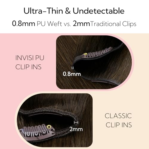 HOTBANANA Invisi Edge Clip in Hair Extensions, 14inch 120g Injected Seamless Clip in Extensions 7Pcs Natural Black Real Human Hair PU Hair Extensions