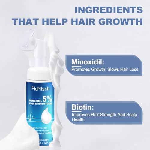5% Minoxidil Foam for Men, 5% Biotin and 5% Minoxidil Use for Hair Growth, Slows Hair Loss and Promotes Hair Regrowth, 1 Month Supply