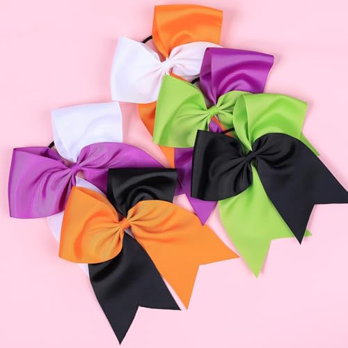 Halloween Hair Bow for Women Girls,7 Inch Large Cheer Bows Ponytail Holder Ribbon Elastic Cheerleading Hair Tie Ponytail Holder Hair Ropes Hair Accessories (Purple Green)