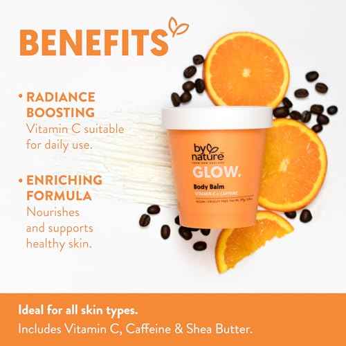 By Nature Glow Vitamin C + Caffeine Body Balm for Dark Spots ? Hydrating Skin Moisturizer with Whipped Shea Butter ? Vegan, Cruelty-Free, Made in New Zealand (6.8 oz)