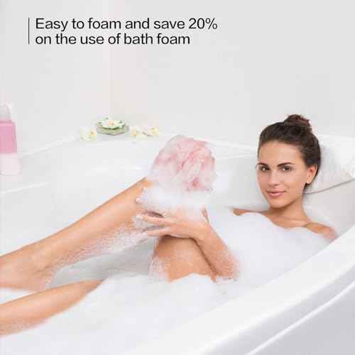 Fishent Loofah Bath Sponge Shower Loofahs, Pack of 4 Pink Soft Loofa Exfoliating Body Scrubber Mesh Shower Puff Pouf Ball Luffa for Women(50g/pcs)