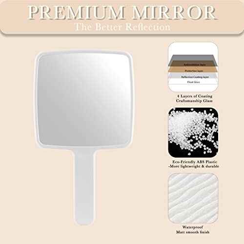 Hand Mirror, Handheld Mirror with Handle for Makeup, Portable Cute Hand held Mirror for Shaving, Travel Men & Women(White)