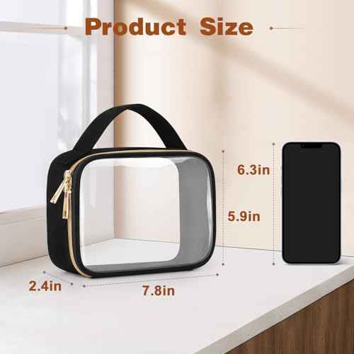 Wedama TSA Approved Toiletry Bag, 3 Pack Clear Makeup Bags with Handles, Quart Size Clear Toiletry Bags, PVC Cosmetic Bags for Women and Men, Carry on Airport Airline Compliant Bag, Black