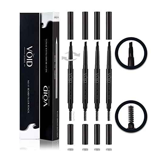 VOID Homme Gray Beard Pencil Filler for Men, Set of 4 - Instantly Covers Bald Spots & Thinning Hair, Waterproof, Sweat & Smudge-proof, Undetectable Hair Loss Solution for Gray Beards, Natural Look