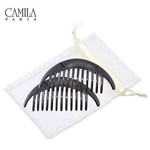 Camila Paris CP2872/2 French Hair Side Combs, Black Interlocking Combs French Twist Hair Combs, Strong Hold Hair Clips for Women Bun Chignon Up-Do, Styling Girls Hair Accessories, Made in France