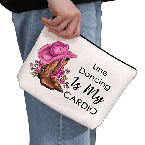 G2TUP Line Dance Lover Gift Line Dance Is My Cardio Makeup Bag Western Country Music Dancing Dancer Cosmetic Bag Country Music Lover Gift Zipper Travel Bag (Line Dance Is My Cardio White Bag)