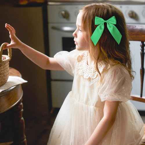4" Satin Ribbon Hair Bows Green Long Tail Polyester Ribbon Hair Bow Clips Ponytail Holder Spring Dress Accessories for Teens Toddler Girls Kids Women St. Patrick¡¯s Xmas Gift