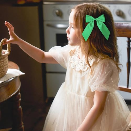 4" Satin Ribbon Hair Bows Green Long Tail Polyester Ribbon Hair Bow Clips Ponytail Holder Spring Dress Accessories for Teens Toddler Girls Kids Women St. Patrick¡¯s Xmas Gift
