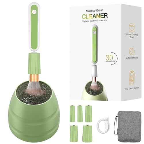 Electric Makeup Brush Cleaner Machine -15000RPM Fast Deep Cleaning and Dry Make Up Brushes Efficient Cleaning with Storage Cas, Portable Spinning Washer, Gift for Women-Green