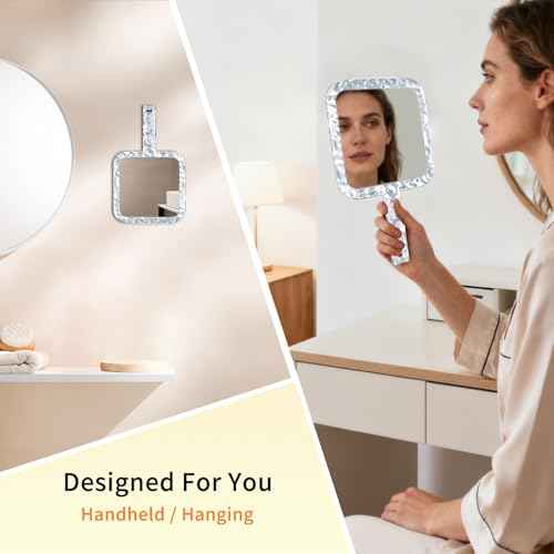 Famihomii Handheld Mirror with 1X/7X Magnification, Dual-Sided Magnification Hand Mirror, Hand Mirror with Handle, 5.1" x 6.1", Lightweight & Durable, Portable & Hangable for Makeup, Shaving - Clear